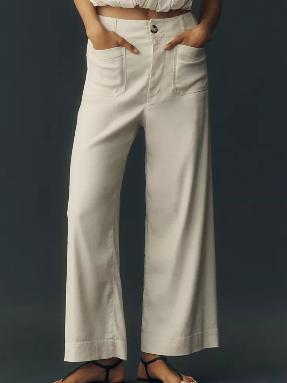 Anthropologie Maeve Colette European Linen Wide Leg Pants Chalk White Size 27 - Picture 3 of 5